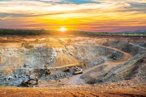 Mining quarry at sunset