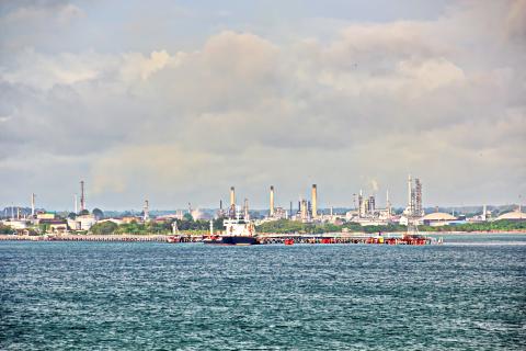 Oil and gas operations lining the coast in Trinidad and Tobago. 