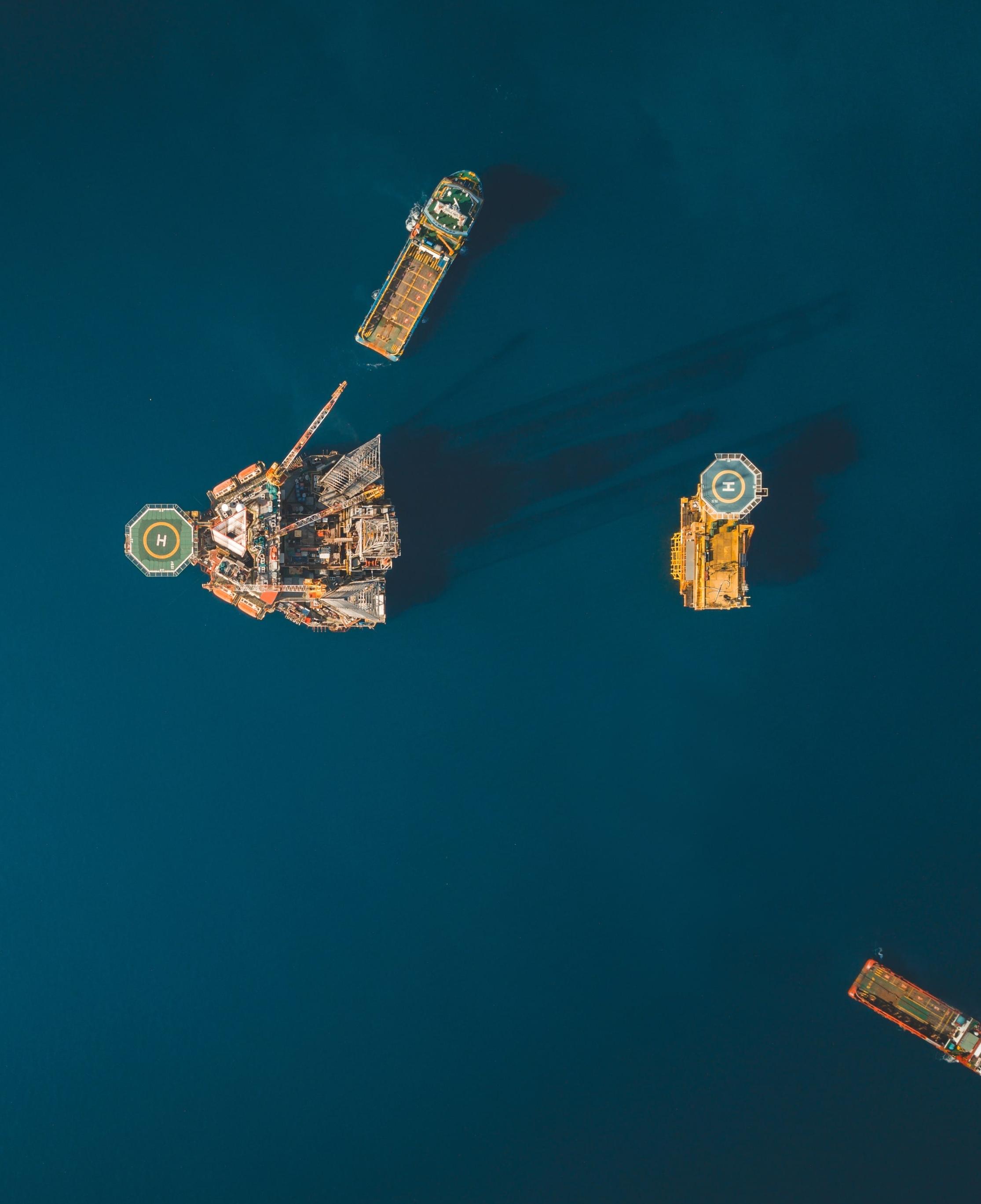 Aerial view of oil rig operation