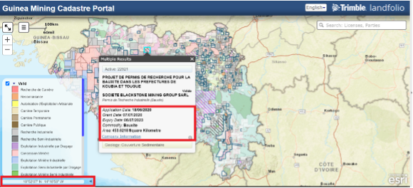 Guinea mining cadastre