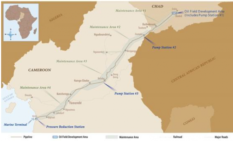 Map showing the Chad-Cameroon pipeline