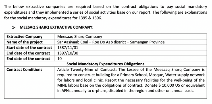 Text box with example of company published social mandatory expenditures