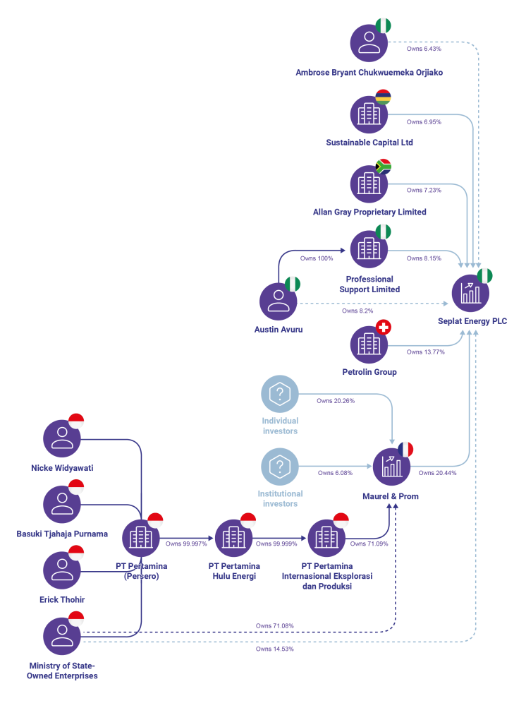 Graphic showing the ownership and control of Pertamina using structured data