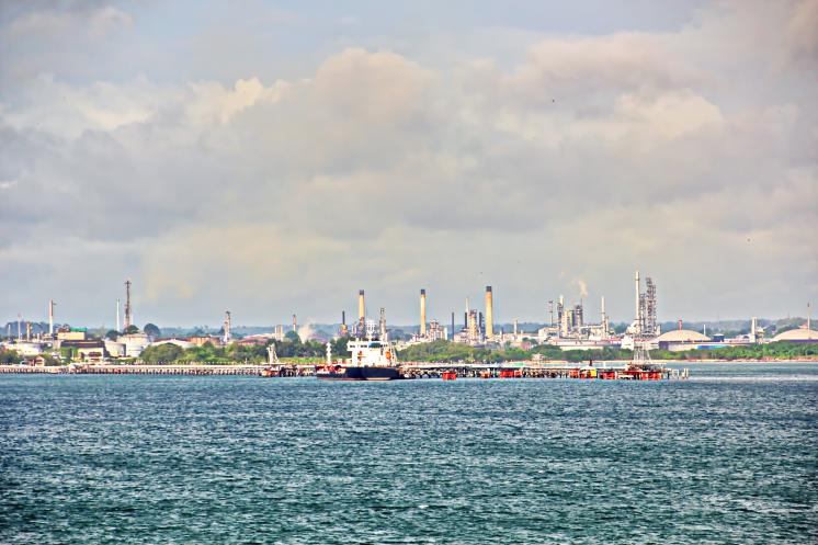 Oil and gas operations lining the coast in Trinidad and Tobago. 